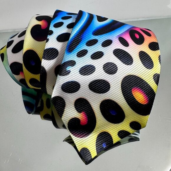 Tie Trippy Cheetah Leopard Rainbow Necktie Hippie Psychedelic Tie Dye Rave - Picture 4 of 8